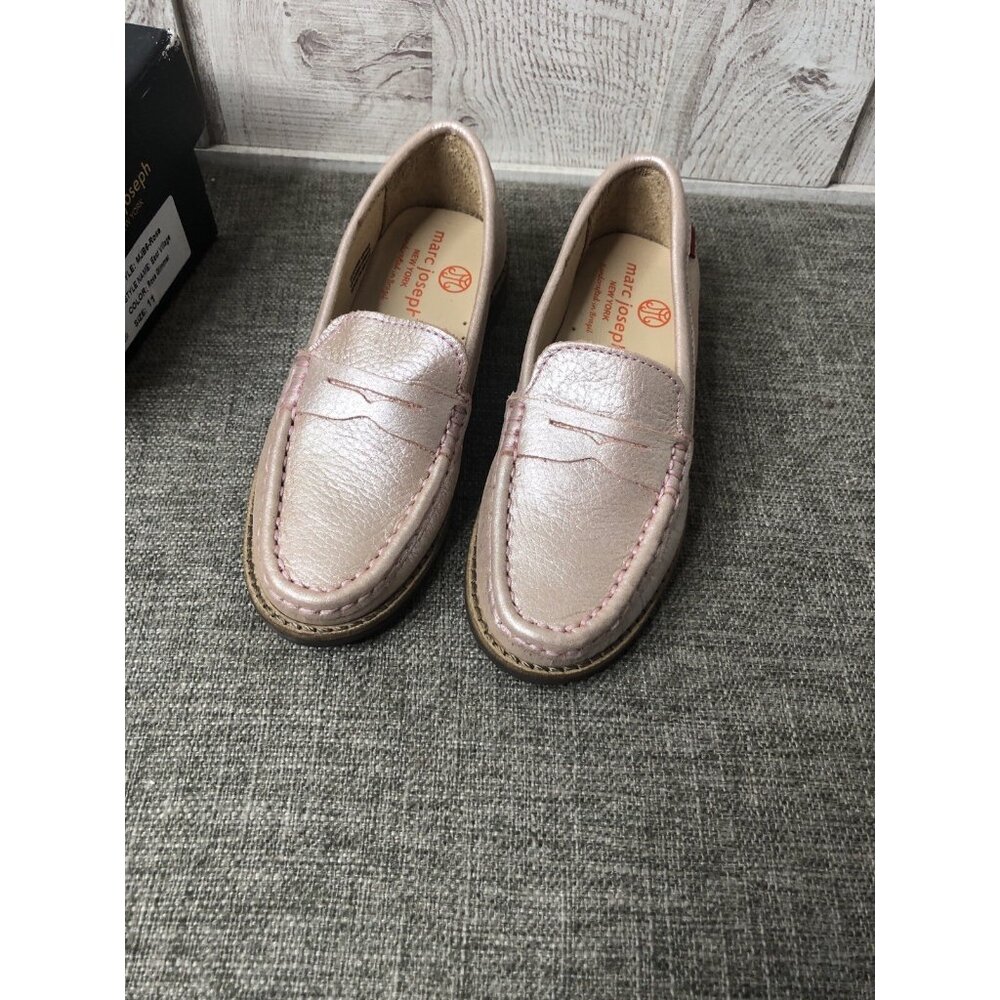 Marc Joseph New York Girls Shoes Size 11 Pink Rose Glimmer Leather Loafers - Picture 5 of 8